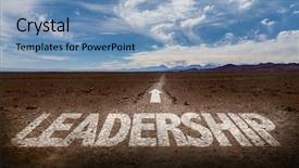  Presentation with pathway - Slide deck featuring leadership written on a pathway background and a teal colored foreground