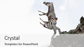 Presentation with media - Audience pleasing theme consisting of leading edge - businessman carrying zebra mixed media backdrop and a white colored foreground