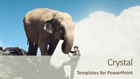  Presentation with media - Colorful presentation enhanced with leading edge - businessman fighting opponent mixed media backdrop and a sky blue colored foreground