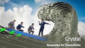  Presentation with dollar - Cool new PPT theme with leading his team through dollar backdrop and a gray colored foreground