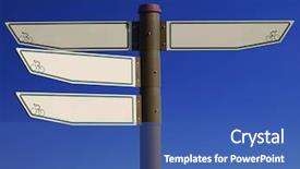  Presentation with 3d signpost - Audience pleasing presentation design consisting of leading indicator - blank direction signpost backdrop and a ocean colored foreground