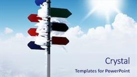  Presentation with snow mountain - Presentation featuring leading indicator - mountain guidepost covered with snow background and a sky blue colored foreground