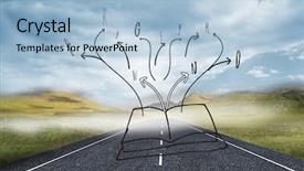  Presentation with open book - Slide deck having leading indicator - open book doodle against cloudy background and a light blue colored foreground