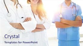  Presentation with members - Audience pleasing PPT theme consisting of leading members of the medical backdrop and a sky blue colored foreground