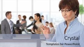  Presentation with office life - Theme featuring leading teams - office life senior businesswoman background and a light blue colored foreground