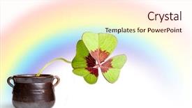  Presentation with four leaf clover - Audience pleasing PPT theme consisting of leaf clover and a rainbow backdrop and a  colored foreground