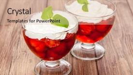  Presentation with peach jam or jelly - Colorful PPT theme enhanced with leaft - strawberry jelly dessert backdrop and a soft green colored foreground