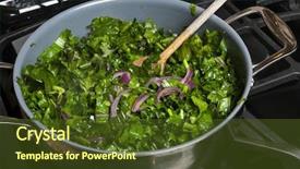  Presentation with cooking - Theme consisting of leafy - fresh kale sauteed with onions background and a tawny brown colored foreground