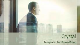  Presentation with looking glass - Cool new presentation theme with leak - business man looking backdrop and a soft green colored foreground