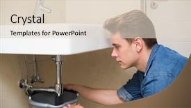  Presentation with plumber - Colorful presentation design enhanced with beautiful young teacher near a backdrop and a lemonade colored foreground