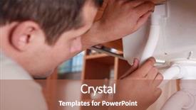  Presentation with pipe leakage - Theme enhanced with leaked parts - man attaching pipe under sink background and a red colored foreground