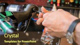  Presentation with bicycle - Presentation design featuring leaked parts - man repairs bicycle handle screwdriver background and a tawny brown colored foreground