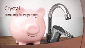  Presentation with saving water - PPT theme featuring leaking money - pink piggy bank and tap background and a lemonade colored foreground