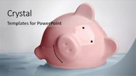  Presentation with saving water - PPT theme consisting of leaking money - pink piggy bank in water background and a light gray colored foreground