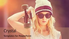  Presentation with teen girl - Slides enhanced with leaking tank - pretty blond teen girl holding background and a coral colored foreground