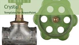  Presentation with black and white old phone - Presentation design with leaky pipe - old valve isolated on white background and a mint green colored foreground