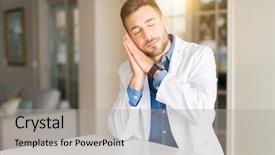  Presentation with clinic - Slide set featuring lean health care - young handsome doctor man background and a  colored foreground