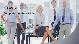  Presentation with manger - Presentation theme enhanced with lean management - attractive manger posing with colleagues background and a lemonade colored foreground