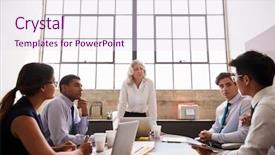  Presentation with team meeting - Presentation design featuring lean management - female manager stands listening background and a sky blue colored foreground