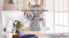  Presentation with fashion - Beautiful PPT theme featuring lean manufactoring - modern young fashion designer working backdrop and a soft green colored foreground