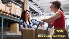  Presentation with lean manufacturing - Colorful presentation enhanced with lean manufacturing - colleagues in warehouse backdrop and a tawny brown colored foreground