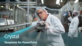  Presentation with production line - Theme consisting of lean manufacturing - factory engineer monitoring production line background and a ocean colored foreground