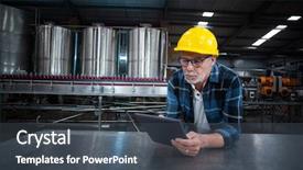  Presentation with lean manufacturing - PPT theme with lean manufacturing - factory worker using digital tablet background and a dark gray colored foreground