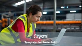  Presentation with factory - Slides with lean manufacturing - factory worker using laptop background and a gray colored foreground