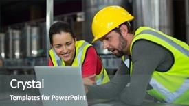  Presentation with lean manufacturing - Theme with lean manufacturing - factory workers using digital tablet background and a gray colored foreground