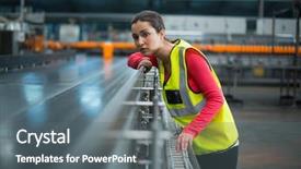  Presentation with lean manufacturing - Cool new PPT theme with lean manufacturing - female factory worker checking conveyor backdrop and a gray colored foreground