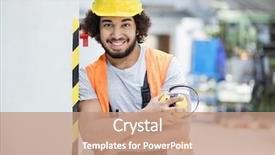  Presentation with landscape maintenance worker safety - Slide set consisting of lean manufacturing - portrait of confident male worker background and a coral colored foreground