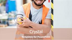  Presentation with protective parent - Beautiful presentation theme featuring lean manufacturing - portrait of confident male worker backdrop and a coral colored foreground