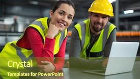  Presentation with lean manufacturing - Theme featuring lean manufacturing - portrait of factory workers using background and a tawny brown colored foreground