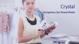  Presentation with fashion - Cool new presentation theme with lean manufacturing - young fashion designer with folder backdrop and a sky blue colored foreground