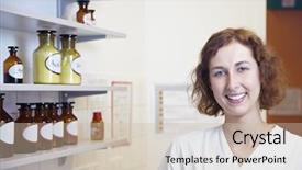  Presentation with lab - Audience pleasing PPT layouts consisting of lean production - happy female pharmacy technician backdrop and a soft green colored foreground