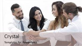  Presentation with partners - Audience pleasing theme consisting of lean start up - close-up of business partners making backdrop and a  colored foreground