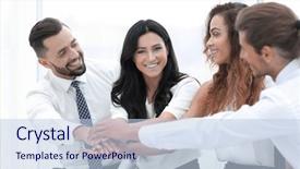  Presentation with partners - Audience pleasing PPT theme consisting of lean start up - close-up of business partners making backdrop and a light blue colored foreground