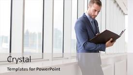  Presentation with new office - Theme enhanced with lean start up - handsome young businessman reading file background and a light gray colored foreground