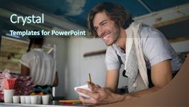  Presentation with reservation counter - Slides with lean start up - waiter writing in notepad background and a ocean colored foreground