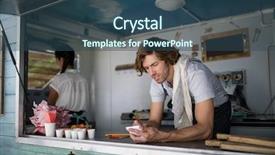  Presentation with notepad - Cool new slide deck with lean start up - waiter writing in notepad backdrop and a ocean colored foreground