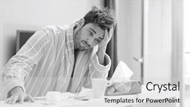  Presentation with tissue - PPT theme with leanig comons - young ill man with coffee background and a light gray colored foreground