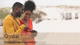  Presentation with ethnic - Colorful presentation enhanced with leaning against bench on pavement backdrop and a coral colored foreground