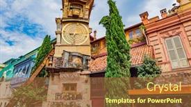  Presentation with tower - Theme featuring leaning-clock-tower-landmark background and a tawny brown colored foreground