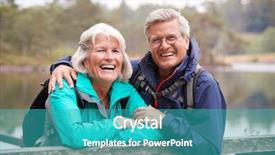  Presentation with active seniors senior couple - PPT layouts featuring leaning on a wooden fence background and a teal colored foreground