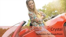  Presentation with sad woman diamond ring - Audience pleasing PPT theme consisting of leaning on red convertible car backdrop and a  colored foreground