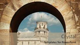  Presentation with tower - Theme with leaning tower in pisa through arch gate italy as the worldwide known landmark background and a coral colored foreground