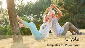  Presentation with retirement - Slide set featuring fun retirement - senior couple in summer laughing background and a  colored foreground