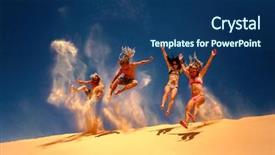  Presentation with beach sands - Slides enhanced with leap - crowd of friends jumping background and a ocean colored foreground