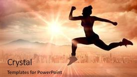  Presentation with beautiful midnight sun over - Cool new PPT theme with leap - fit brunette running and jumping backdrop and a coral colored foreground