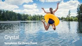  Presentation with lake dock - PPT theme having leap - little girl jumping off background and a light blue colored foreground